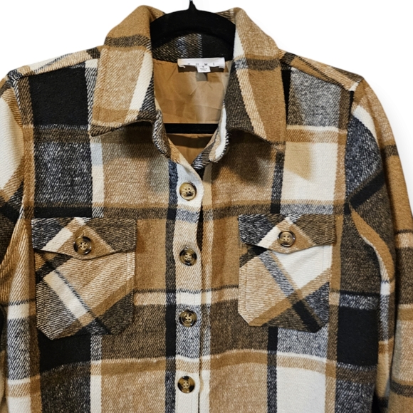 THML Wool Blend Plaid Button Down Shacket Shirt - Picture 2 of 6